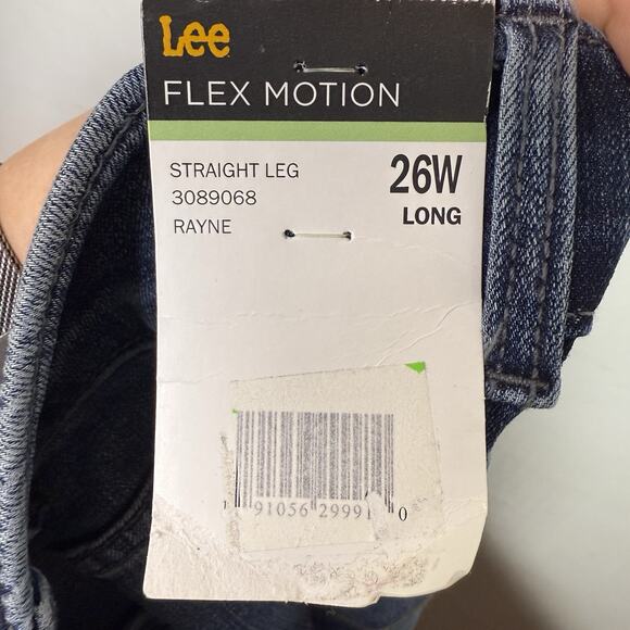 Lee Flex Motion Jeans 26W Long Straight Leg Stretch Denim Mid Rise New Tags - Picture 9 of 10
